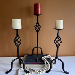 Spiral Twisted Wrought Iron Candle Holder Set of Three Metal Candle Holder Stands
