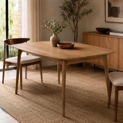 47" Mid-Century Modern Natural (Solid) Wood Dining Table w/ Beveled Edges & Rounded Corners  [OPEN Box/ Display / Never Used] ----- NO Assembly Req.