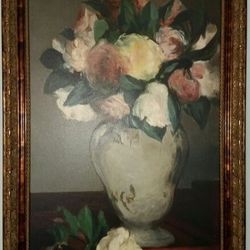 Peonies by Edouard MANET - Framed Canvas Art Print