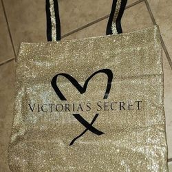 NEW VICTORIA'S SECRET LOGO LARGE BLACK GOLD GLITTER BLING HEART TOTE DUFFLE BAG PURSE SATCHEL