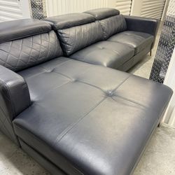 Dark Blue Leather Couch 