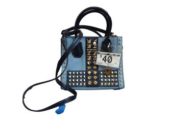 Michael Kors Studded Leather Crossbody Small Satchel Tote Blue Purse / Handbag