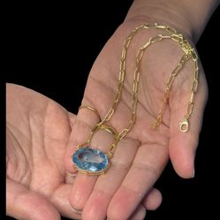17ct London Blue Topaz Pendant Necklace 18K Gold Plated 925