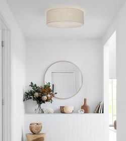 Modern 16" farmhouse linen drum ceiling light - Semi-flush mount