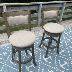 2 Gray Swivel Bar Height Stools 28”
