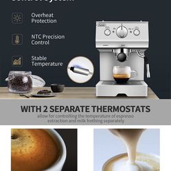 Espresso Machines 15 Bar with Adjustable Milk Frother Wand Expresso Coffee Machine for Cappuccino, Latte, Mocha, Machiato, 1.5L Removable Water Tank,