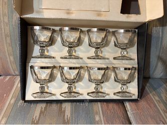SET OF 8 Hazel Ware crystal gothic sherbets glasses with platinum band