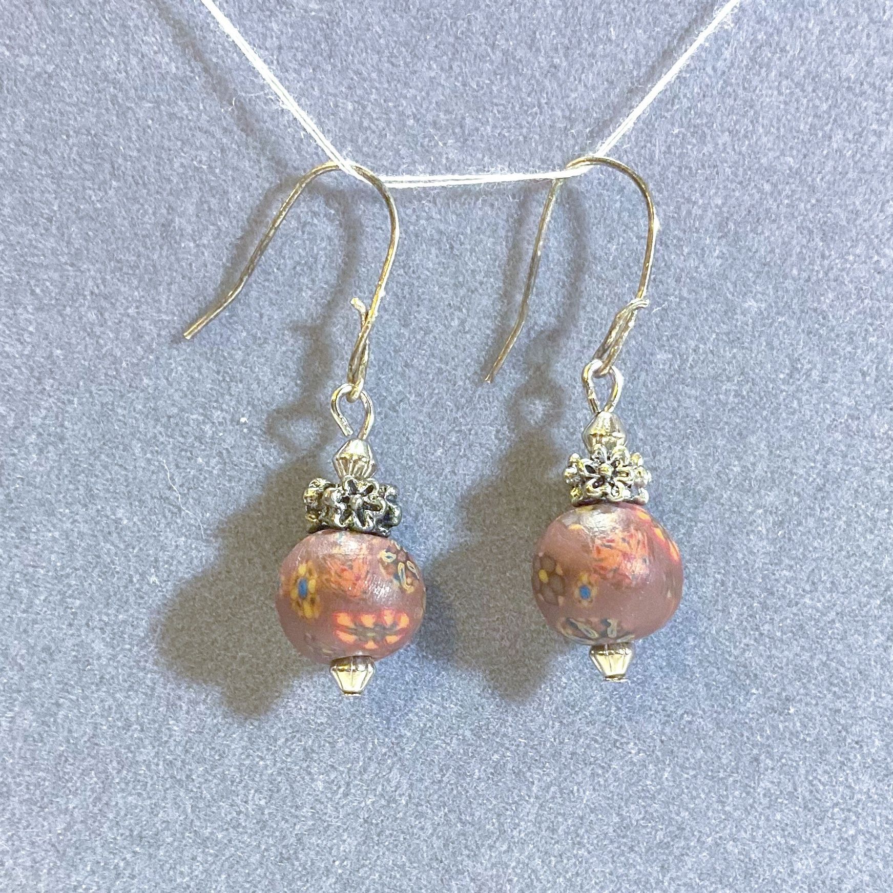 Silver Earrings with Red Bead