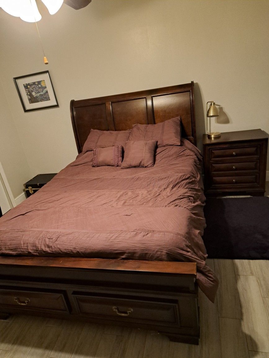 Queen Bed Frame With Storage + Matching Nightstand