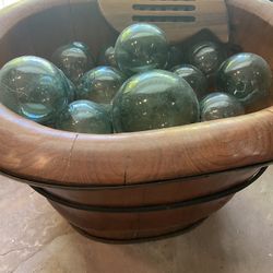 Vintage Korean baby bath wash basin Asian antique wood 2 piece display home Decour 