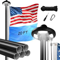 20 FT Flag Pole Light Solar Powered, 12 Gauge Heavy Duty Black Flag Pole Extra Thick Aluminum Flagpole with 126 LED Light,10 Hour Dusk to Dawn Flag Se