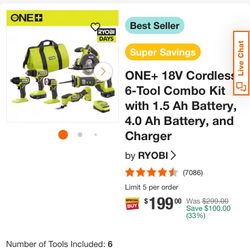 Ryobi Electric Power Dills 6 Plus 2 Batteries 
