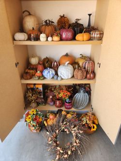 Huge lot of pumpkins, Halloween, and fall decorations