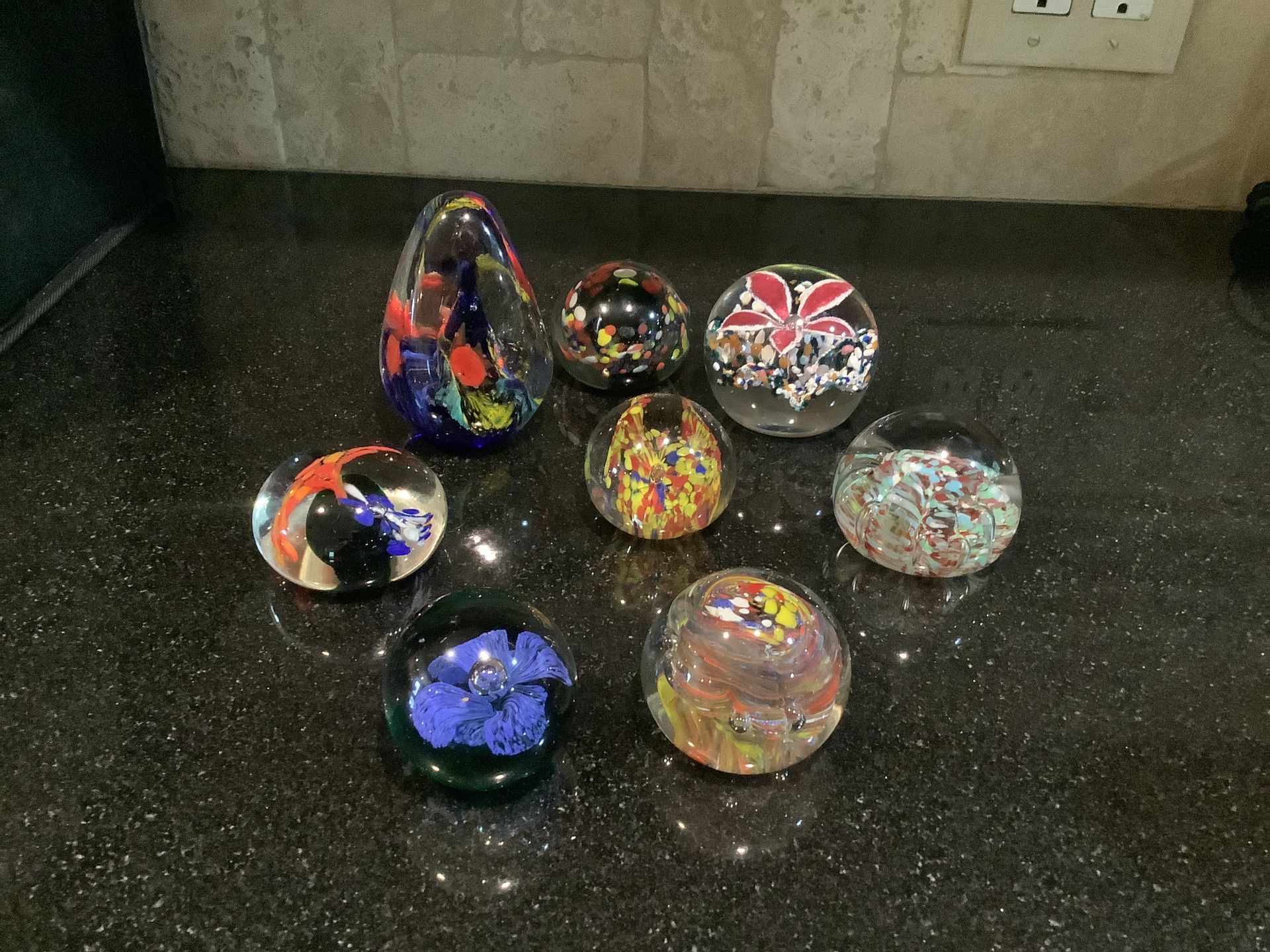 Collection Of Glass Paperweights Vintage Set Of 8