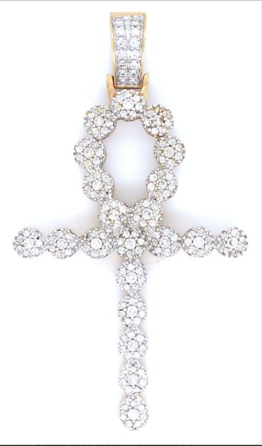 10k Yellow Gold Diamond Cross Ankh Pendant