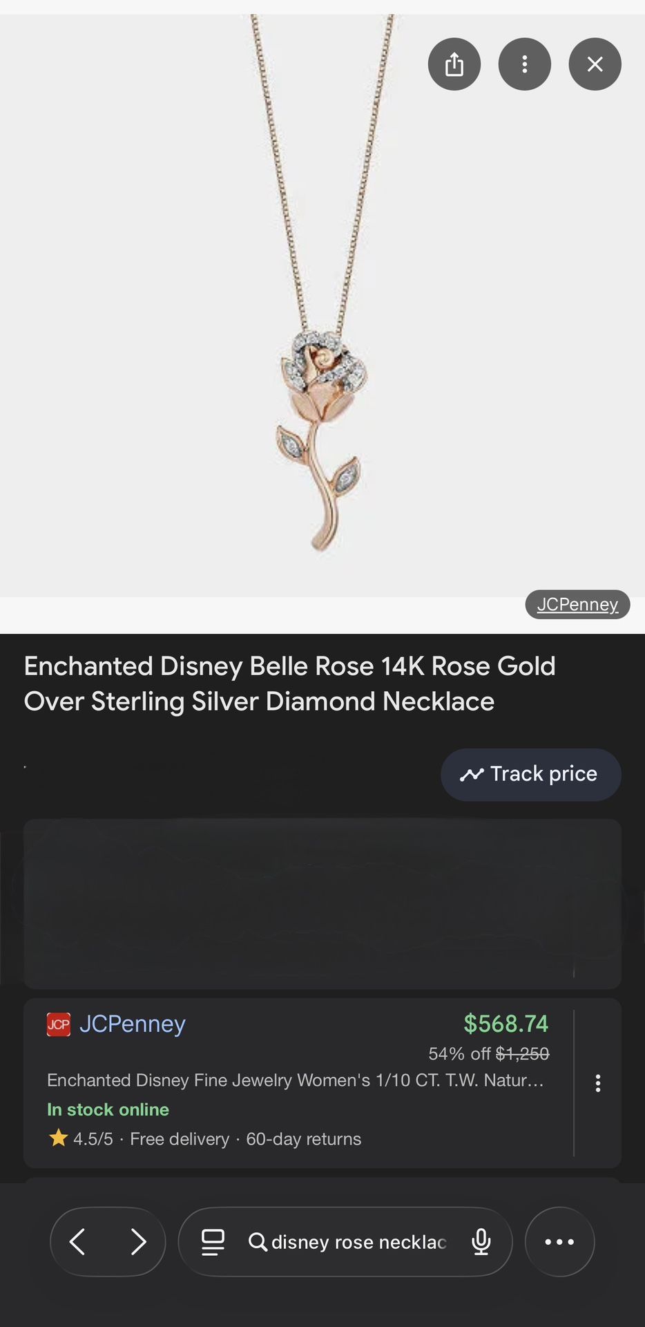 Enchanted Disney Belle Rose Necklace