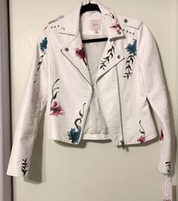 Candie’s White Floral Pleather Jacket / SMALL / Women’s, Teen’s, Junior’s