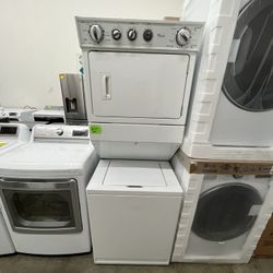 WHIRLPOOL STACKABLE LAUNDRY SET WASHER AND GAS DRYER 
