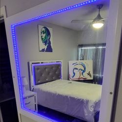 All White Bedroom Set W/blue Led Lights