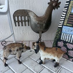 Farm Animal For Garden, Yard Terrace, Front Door Or Pool. Metal Silver Rooster Statue Sculpture $35. Fleur De Lis Wall Art $25. Die $25. Pair Dice $50