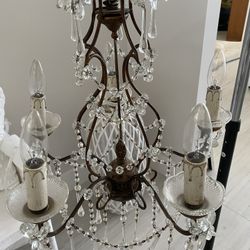 Italian Antique Wood Crystal Chandelier