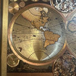 Gorgeous Vtg Gold Foil Reprint of the "Planisphaerium Terrestre" World Map by Peter Schenk the Elder