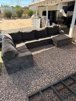 Large Gray Fabric Sectional Sofa with Chaise