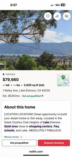 Lot Sale In Lake Elsinore W Lake & Mountain View