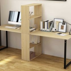 Large Two Person Desk With Bookcase