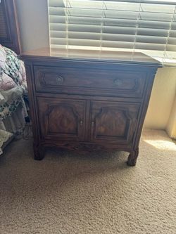 French Provincial Wood Nightstand with Cabinet