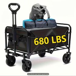Heavy Duty Folding Wagon / Cart, Large Capacity Camper Suitable for Yard Shopping/ Sports/ Outdoor - 680LBS