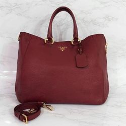 𝐏𝐫𝐚𝐝𝐚  Tote Bag way Red Leather Front Logo hand bag