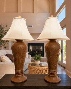 Pair Vintage 1980s Plaster Tropical Leaf Table Lamps – Palm Beach Regency