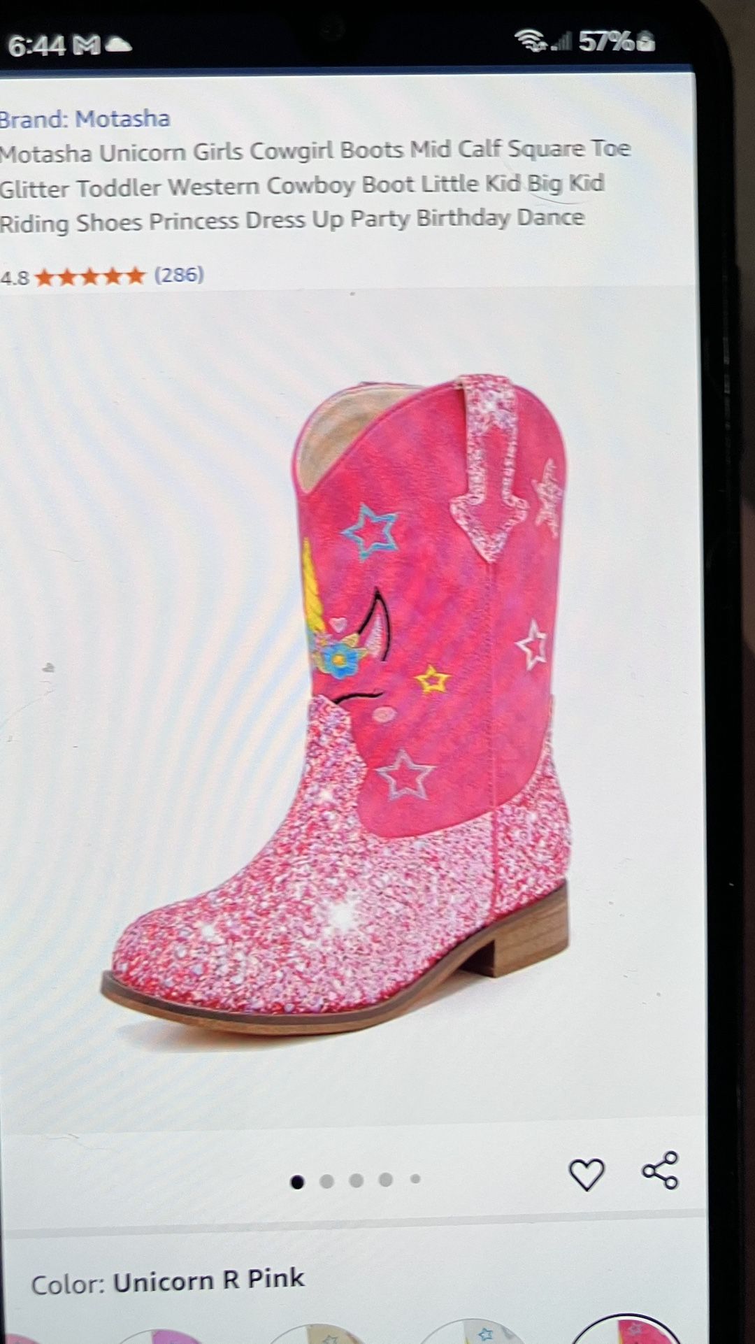 Motasha Girls Size 4 Unicorn Boots