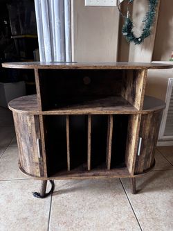 Rustic Wood Record Stand with Storage