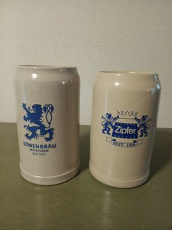 Vintage 1 Liter Stoneware German Beer Mugs
