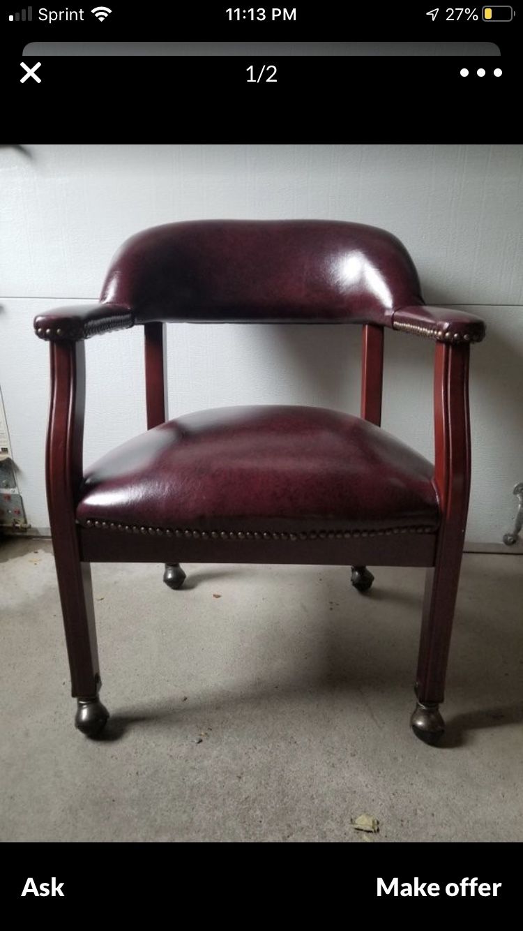 Burgundy leather desk chair captains