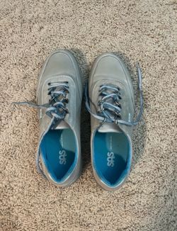 SAS Light Gray Leather Lace-Up Shoes with Blue Insoles