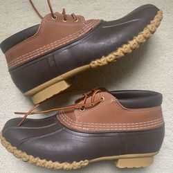 L.L. Bean GM Duck Boots Gumshoes Low Ankle Waterproof Tan Leather Brown Rubber Size Sz 9 Fit 9.5 10 Men Excellent Like New
