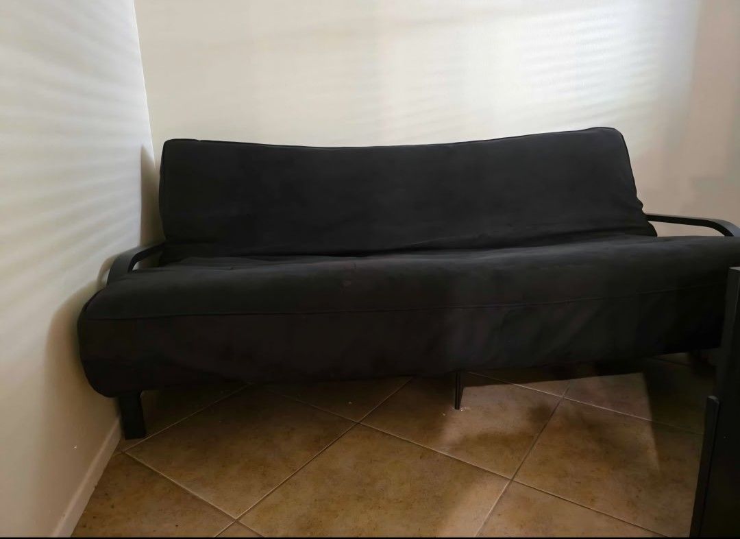 Super Comfy Black Futon Couch/Bed Plus Extra Black Cushion