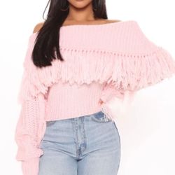 Pink Fringe Sweater