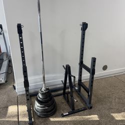 300lb Weight Set with 7ft Bar / Squat and Bench Rack and Weight Tree