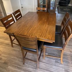 Beautiful Extendable Counter Height Dining Room Set With 6 Cushioned Chairs