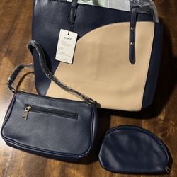 Tote bag with purse and makeup bag, pu leather