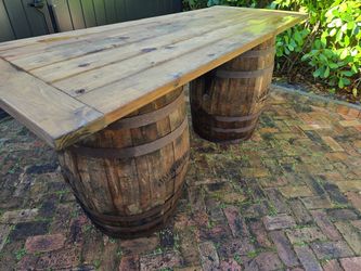Rustic bar set table ... Vintage Jack Daniels authentic oak whiskey wine bourbon barrel pub table ...