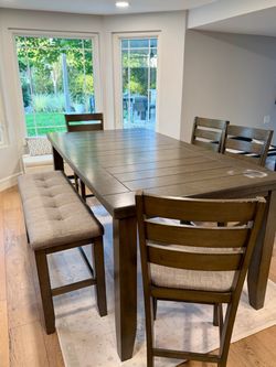 Ashford Counter-Height Dining Set (Table w/Extension + 4 Chairs + Bench)