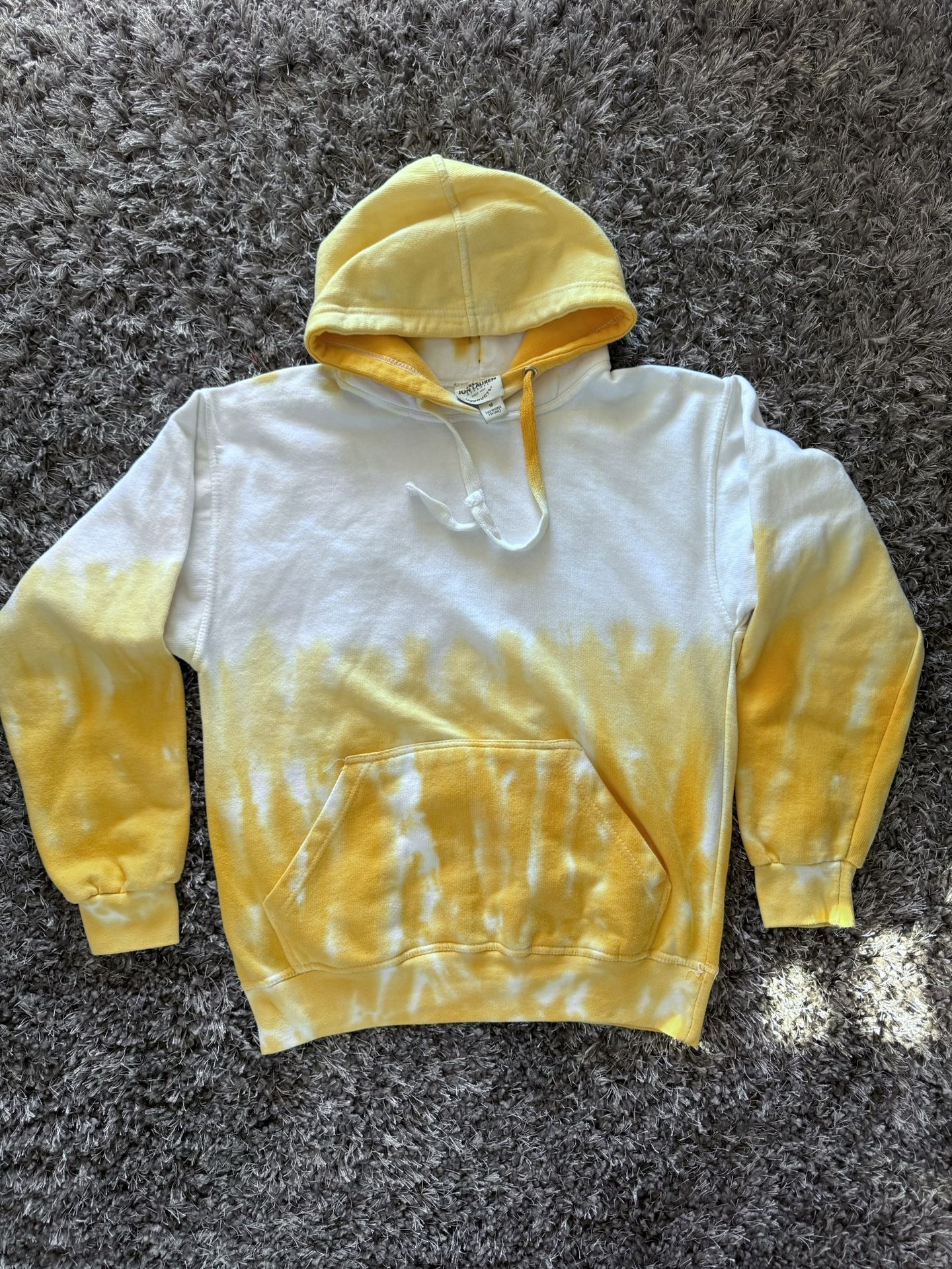 Yellow 90’s Tie-Dye Hooded Sweatshirt Hoodie size M Jon Lauren