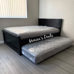 Full Solid Wood Bed With Twin Roll Out Mattress $540