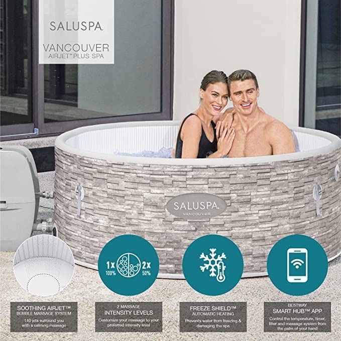 Bestway SaluSpa Vancouver AirJet Plus (61 x 24) | Inflatable Hot Tub & Portable Spa Fits 3-5 Adults, Stone Print