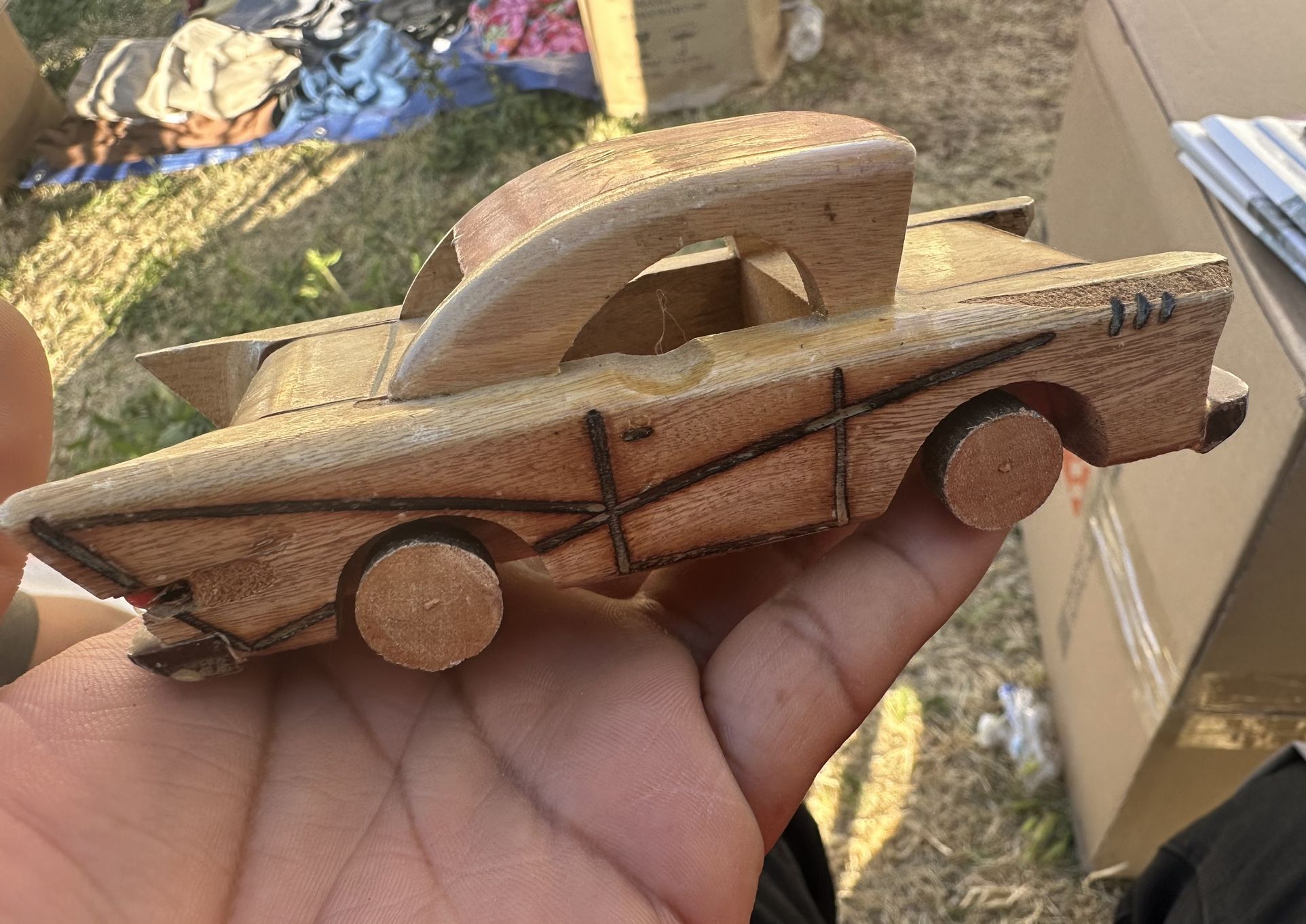 Vintage Cuban Folk Art Chevrolet 57 Chevy Handmade Wooden Toy Car